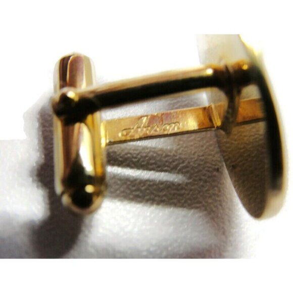 Anson Classic Oval Gold Tone Cufflinks & Tie Tack Set Tux Shirt Dress Suit Vtg - Picture 2 of 8
